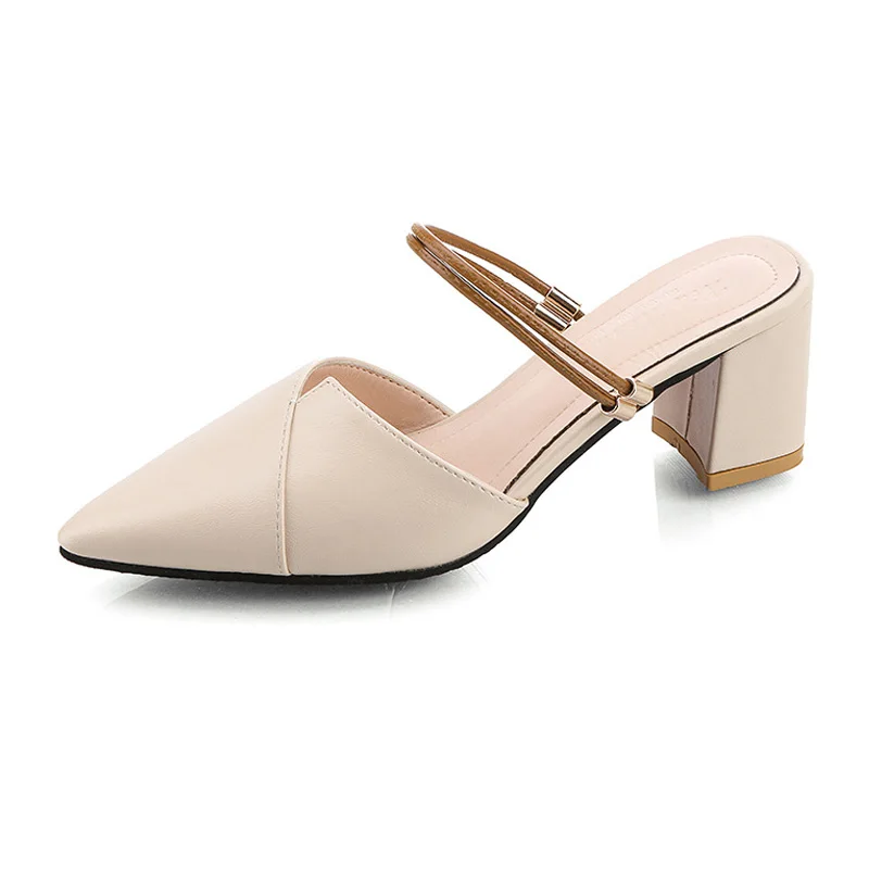 

New Arrival Summer High Heels Shoes Women Sandals Pointed toe Elegant Office Ladies Square Heels 6cm L007