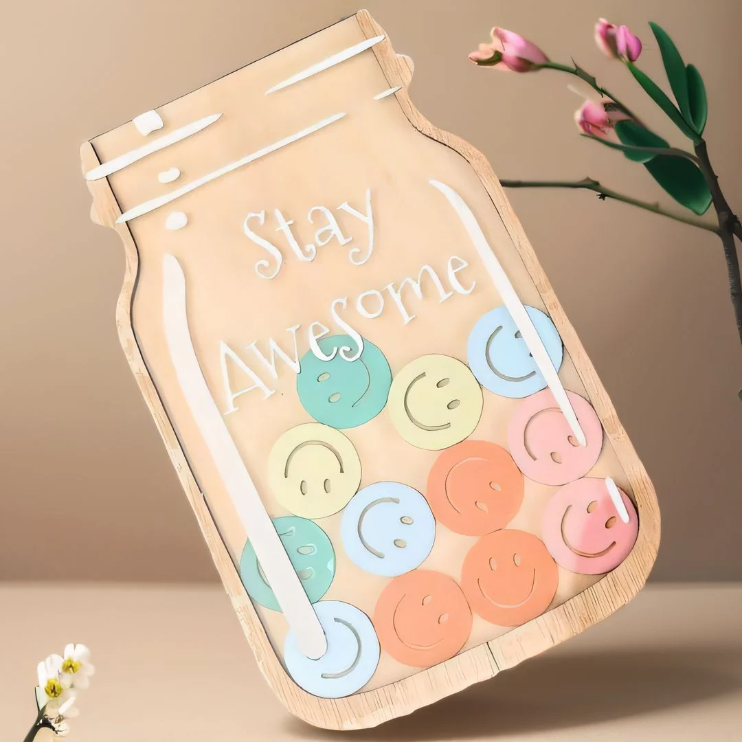 1piece- Back to School Teacher Reward Jar With Magnet smiling face, Classroom with tokens(25pcs), chore chart, gifts for kids