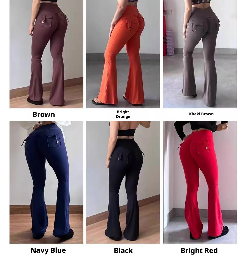 Damen Cargo-Taschen Flare Yoga-Hose mit hoher Taille, Po-Lifting-Effekt, dehnbare, schmale Bootcut-Leggings für Workout, Fitness, Sport und Freizeit – Detail 7
