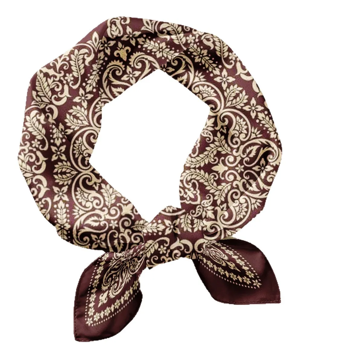 Vintage Paisley Wine Red Silk Head Scarf Women Fashion Elegant Versatile Square Scarf Accessory Cross Border Trendy Headwrap