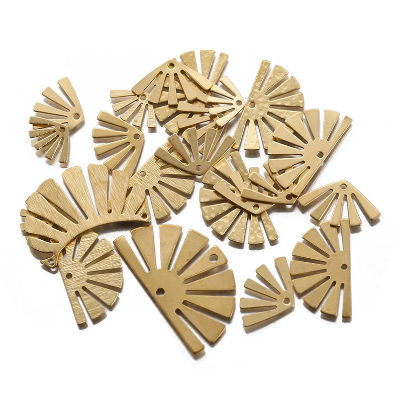 Raw Brass Fan Shape Charms Connector Women Earring Nacklace Finding Pendants For Diy Jewelry Making Accessories Bulk Wholesale