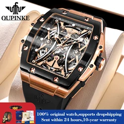 OUPINKE 3215 Hollow Tonneau Shape Dial Mechanical Watch For Men Original Automatic Hand Clock Fashion Deep Waterproof Man Watch