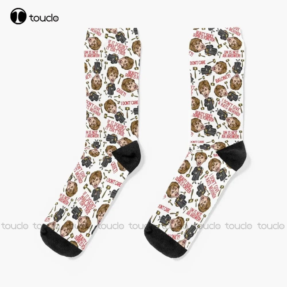 White Judge Judy Print  Socks Running Socks Christmas New Year Gift Custom Gift Unisex Adult Teen Youth Socks 360° Digital Print