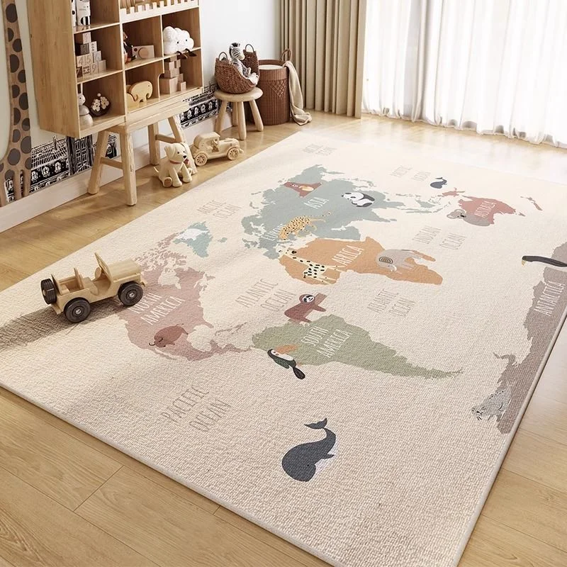 VIKAMA World Map Printed Carpet Traffic Flying Chess Game Floor Mat Anti Slip Water Absorbing Home Decoration