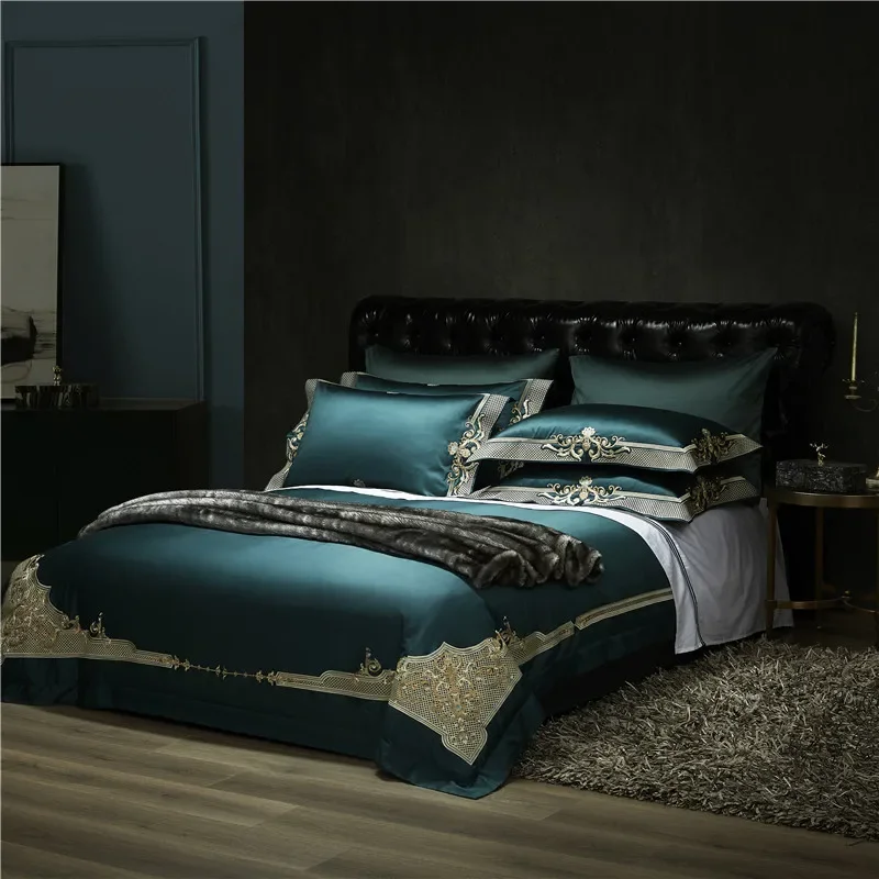 Italian High-end Luxury Embroidery Comforter Cover Bed Set 1400TC Cotton Duvet Cover Set Silkly Bedding set Bedspread Flatsheet