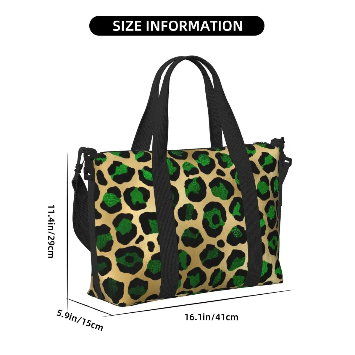Emerald Green Leopard Print Beach Travel Bag Large Capacity Tote Bags For Gym Yoga Women Shopping Duffle Shoulder Bag