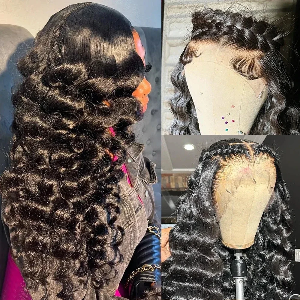 

180Density Long Black 26 Inch Glueless Synthetic Deep Wave 13*4*1 Lace Front Wig For Women Babyhair PrePlucked Daily