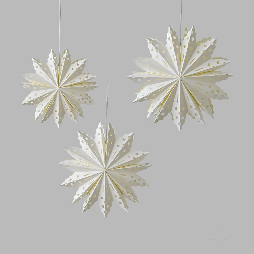 

White Christmas Snowflake Ornament DIY 3D Hollow Out Star Paper Lantern Handmade Hollow Star Decoration New Year Decor