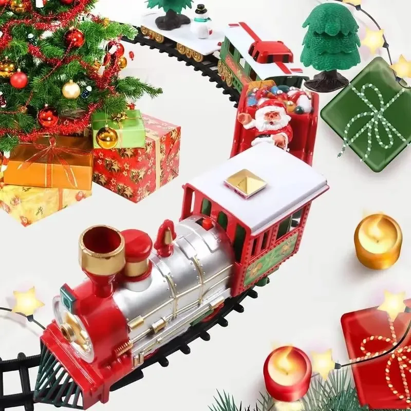 Electric Christmas Train Toy Set with Light Sound Train Track Set DIY Railway Tracks Educational Toys for Kids Party Xmas Gifts