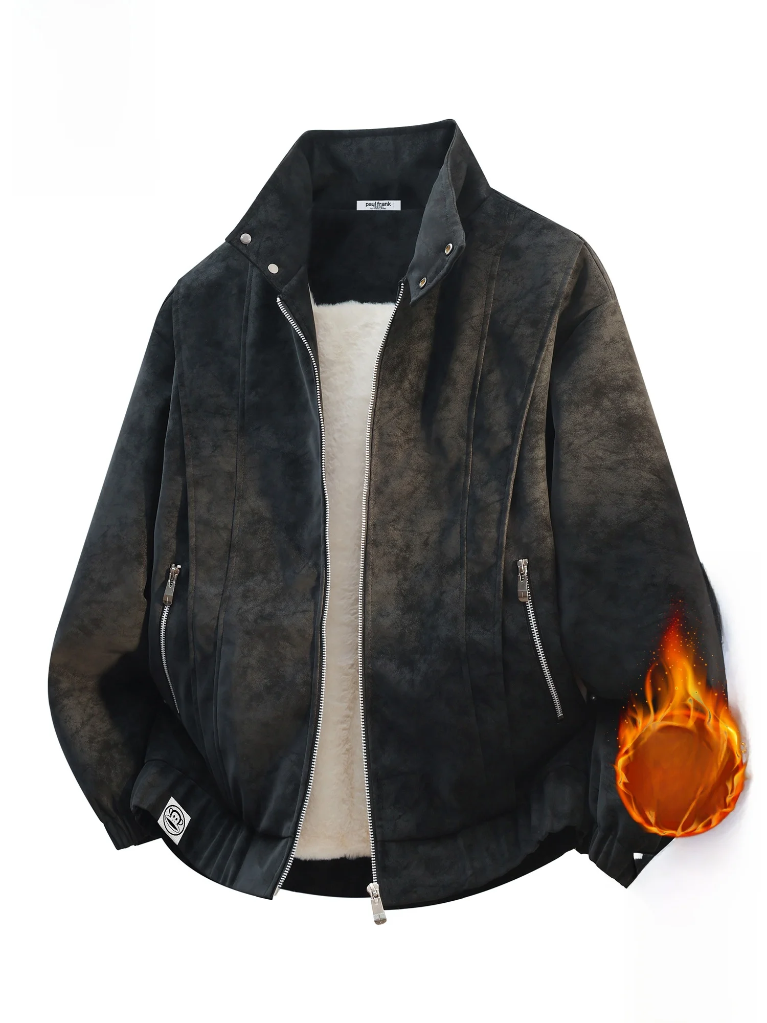 

Мужская зимняя куртка Paul Frank с флисовой подкладкой, утепленная, свободного кроя, с воротником-стойкой, повседневная, молодежная, из искусственной кожи (PU)