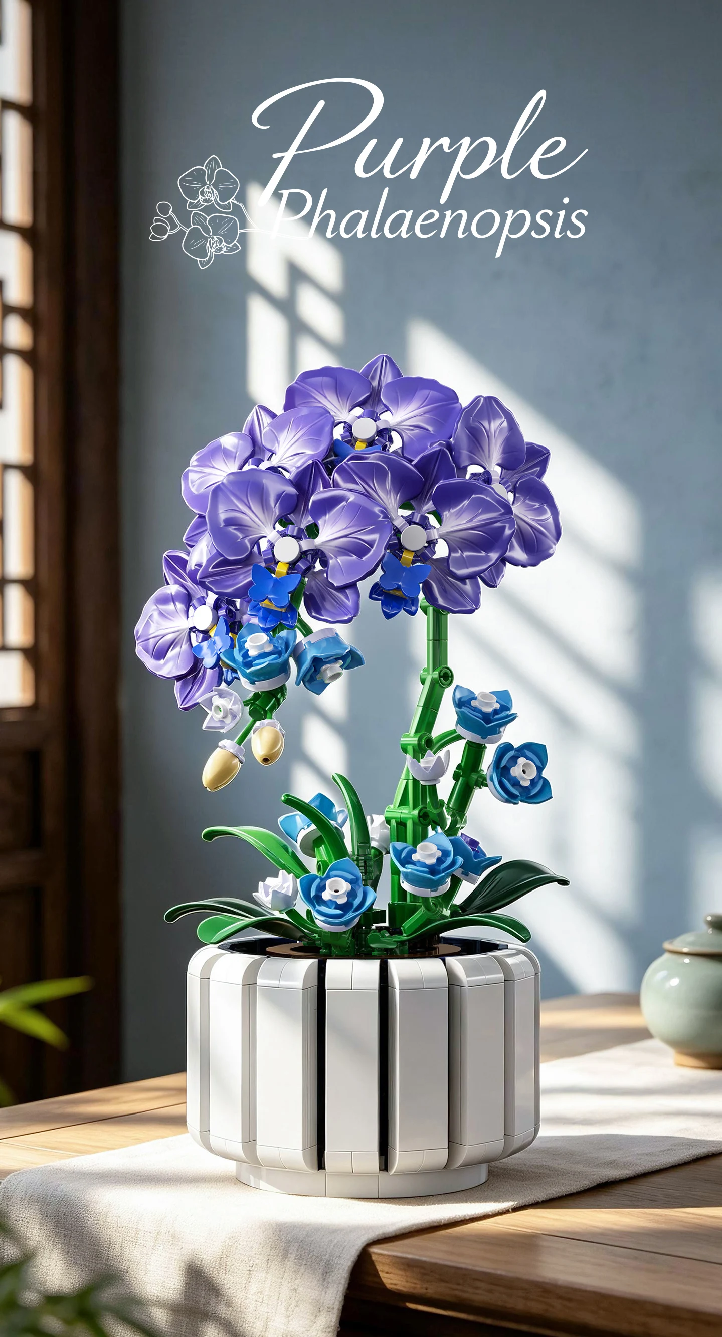 KAVOWORLD 627PCS Purple Butterfly Orchid Building Blocks Simulation Phalaenopsis Flower Pot Bricks Creative Gifts for Family