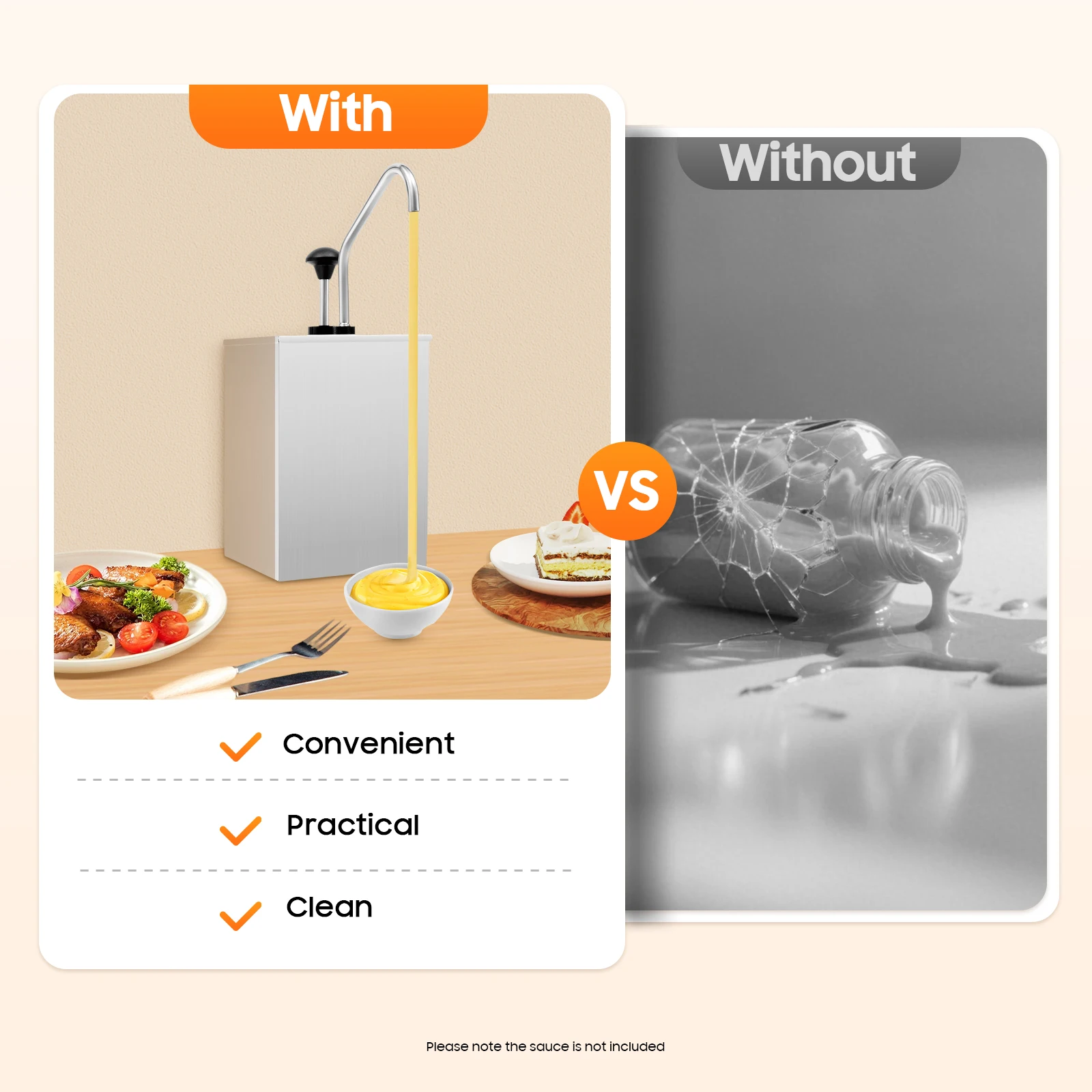 304 Stainless Steel Sauce Dispenser Pump – 4.2Qt Press for Cheese/Chocolate/Caramel – Leak-Proof – Easy Clean – Silver