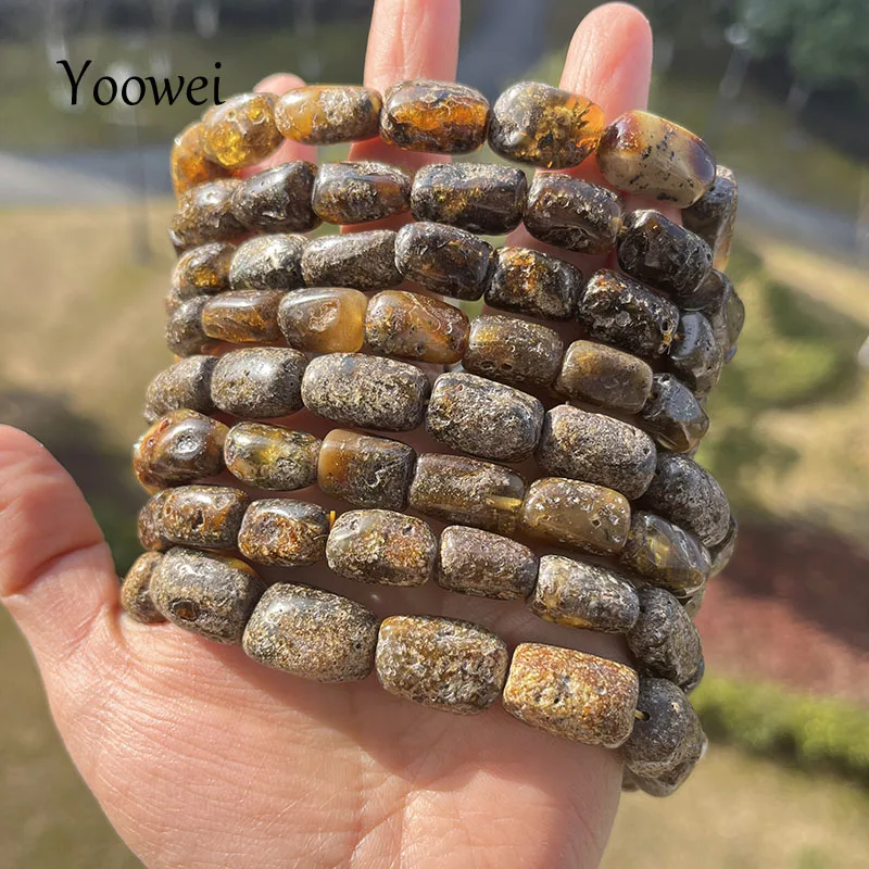 100% Genuine Amber Bracelets for Men Women Original Irregular Beads New Special Natural Stone Black Medical Healing Jewelry Gift