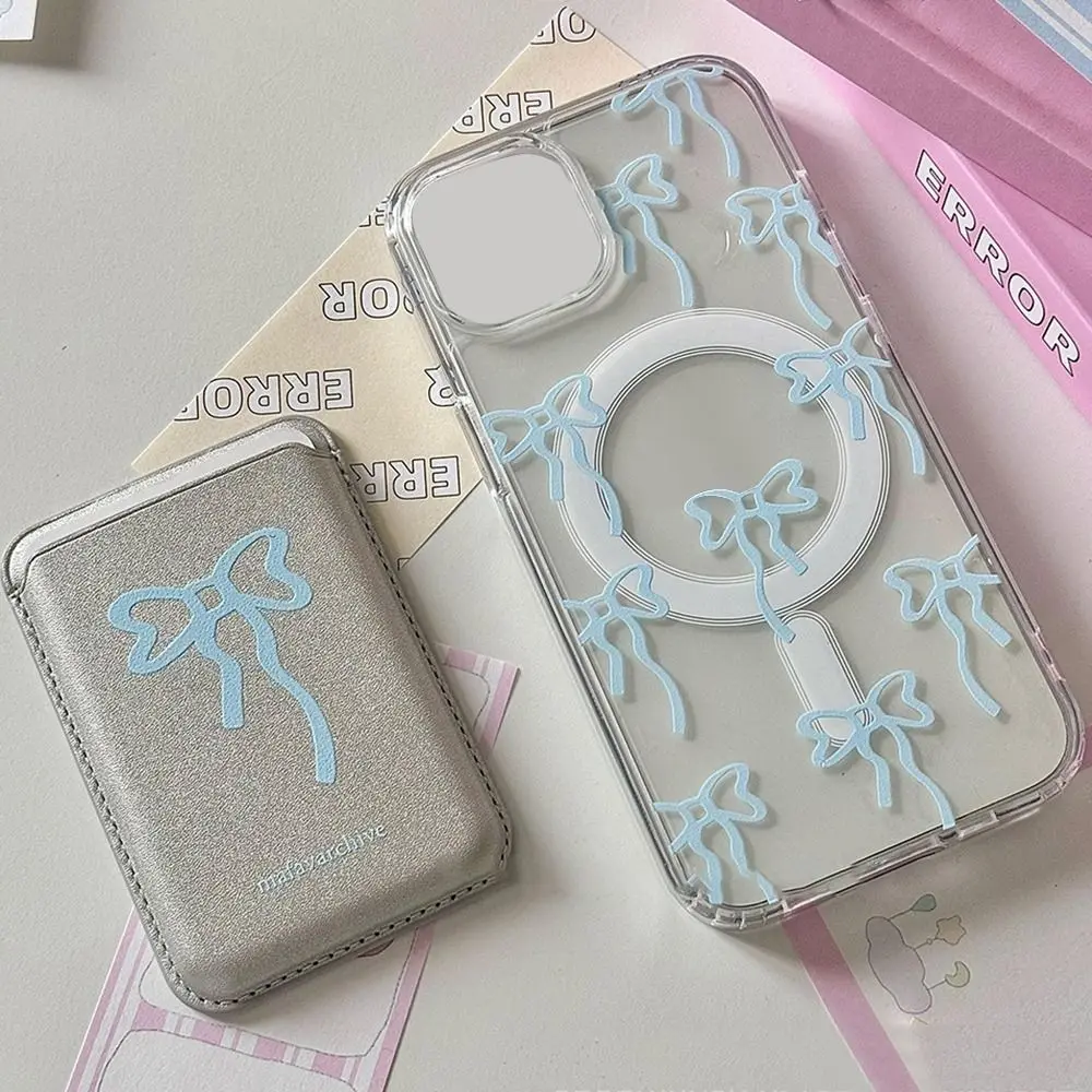 INS Korean Cute Bow For Magsafe Magnetic Card Clip Phone Case For iPhone 15 Pro MaxWallet Card Holder Phone Accessorie