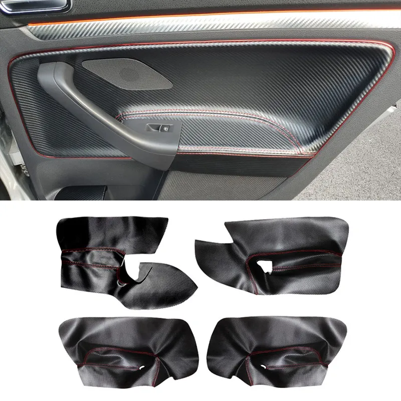 For VW Golf 5 V MK5 Jetta 2005 - 2010 4pcs Carbon Texture Leather with red line Door Armrest Panel Cover Sticker Trim LHD/RHD