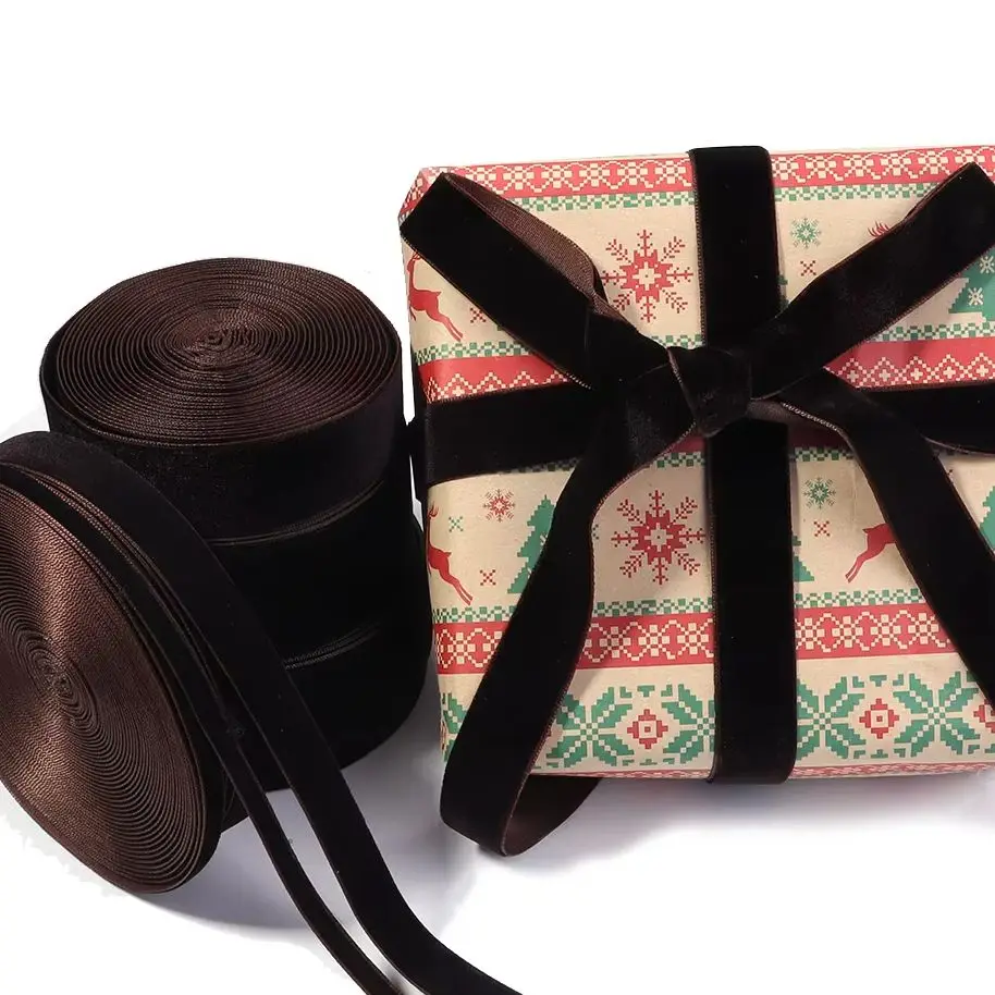 5-10yards 6-38mm Deep Brown Velvet Ribbons Single Face Flocking Webbing For DIY Christmas Crafts Packing Wrapping Decoration