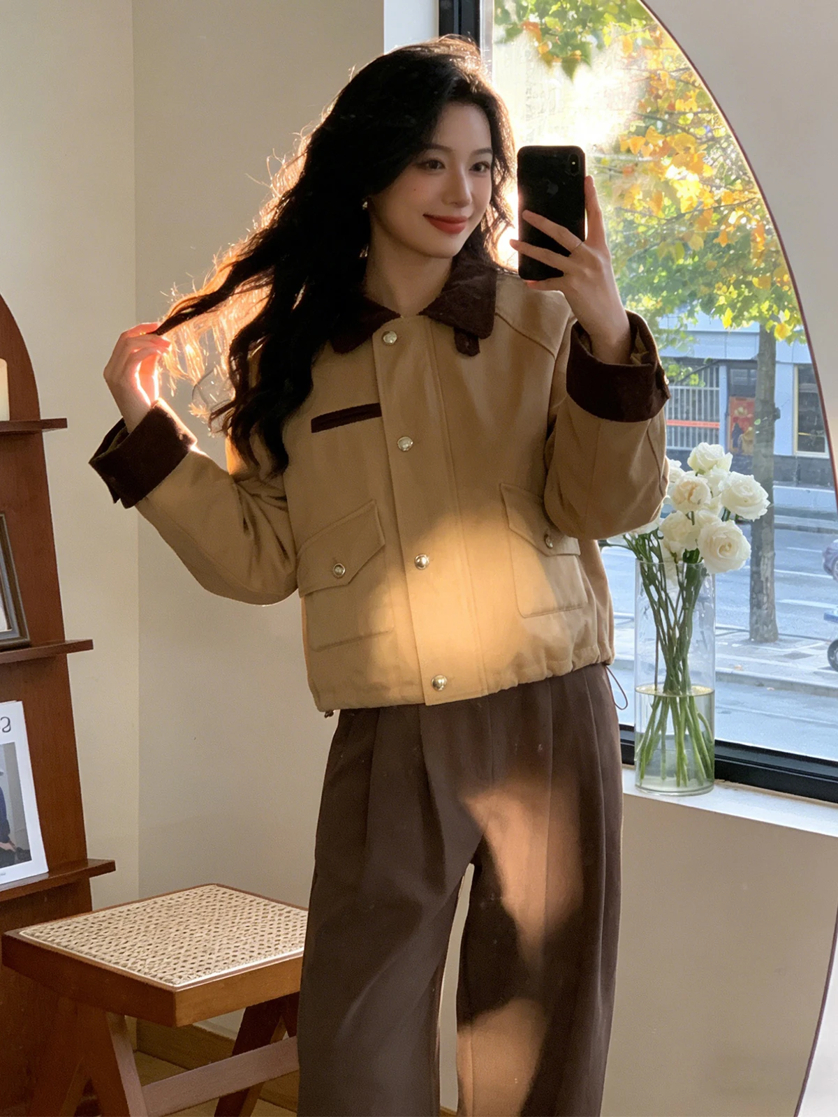 

Ретро-пальто с отложным воротником для женщин, свободного кроя, модное, универсальное, осенне-зимнее, новое, на пуговицах