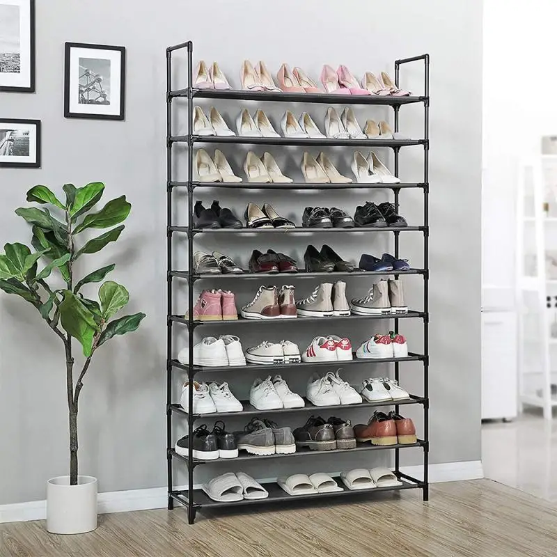 Étagère de rangement pour chaussures en métal noir, étagère à chaussures T1 à montage facile, armoire à chaussures d\'entrée peu encombrante, support