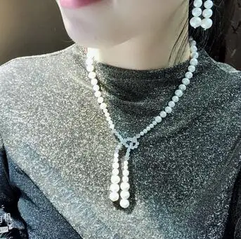 Women's fashion jewelry 6-7-8-9mm white freshwater pearl micro inlay zircon accessories pendant sweater necklace long 48cm