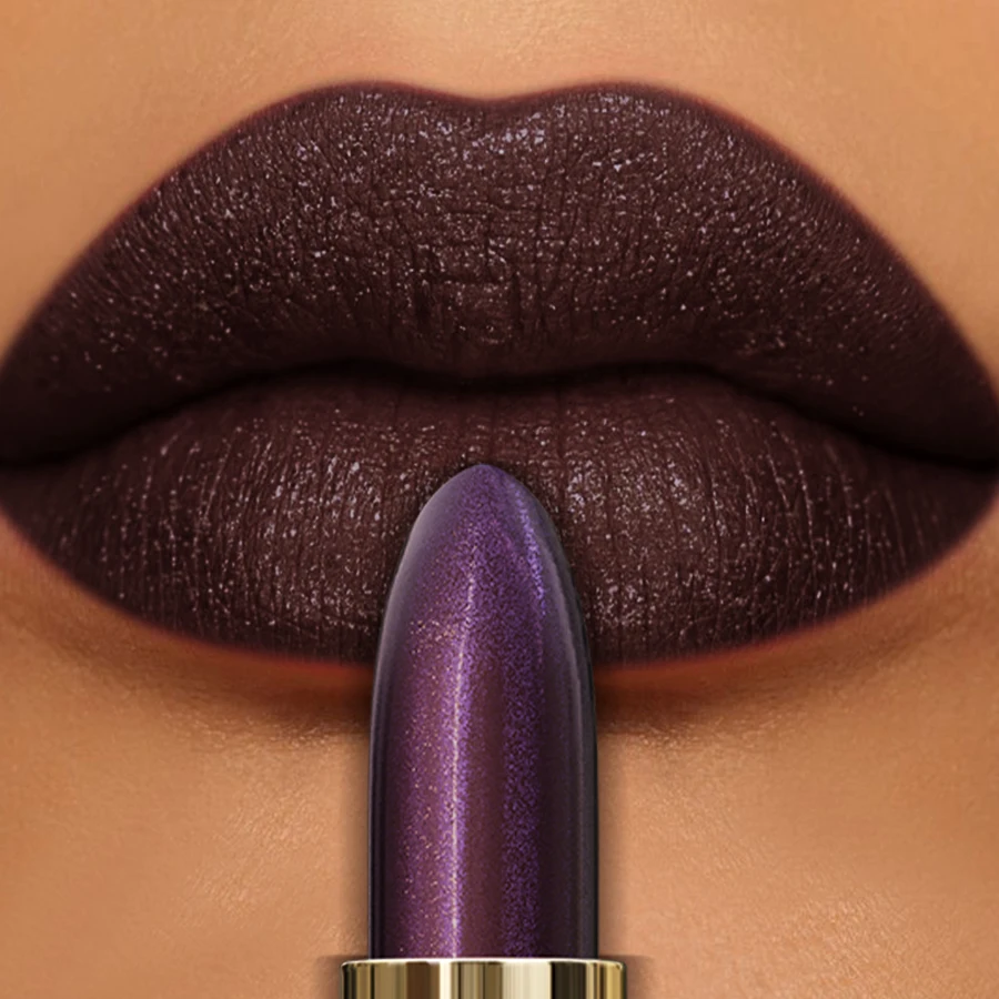 1PC 真珠光沢のある紫茶色のベルベット口紅グリッター防水リップメイクギフトシマーマットダイヤモンド口紅化粧品リップオイル