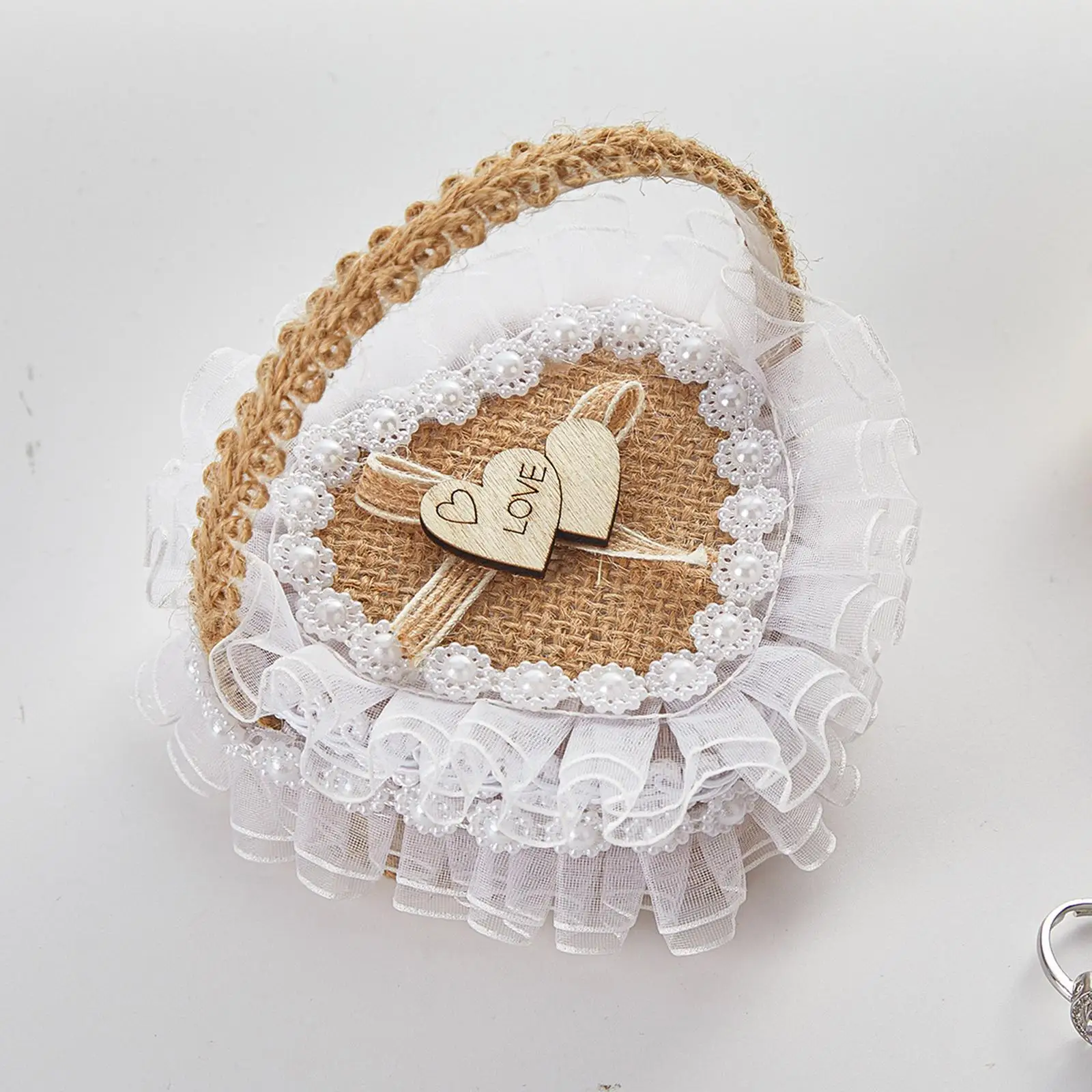 Pudełko na obrączki ślubne, Koszyk dla druhny, Romantyczne i eleganckie, Juta, Pies, Druhna