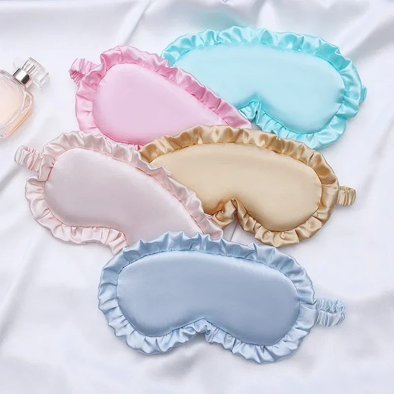 Silk Ruffle Sleep Eye Mask Soft Sleeping Eye Covers Multicolor Night Dream Blackout Eye Patches for Woman Man to Sleep Better