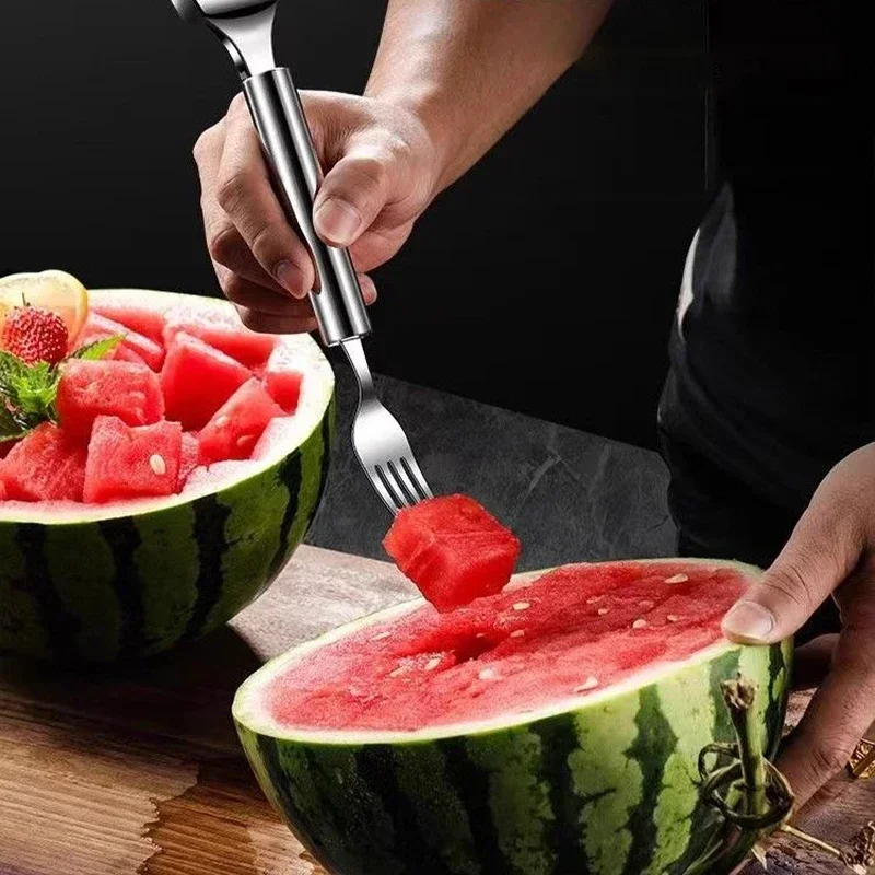 Kitchen Watermelon Slicer Stainless Steel Watermelon Knife Cutter Fork Kitchen Accessory Gadget Artifact Salad Fruit Digger Tool