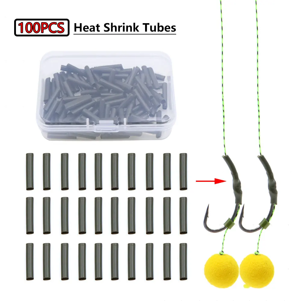 100pcs Carp Fishing Accessories Heat Shrink Tubes Fishing Hook Aligner Ronnie Rig Anti Tangle Sleeves For Carp Tackle Equipment