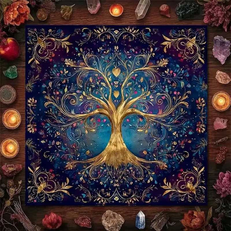 VIKAMA blue sacred geometry metatron cube grid witchcraft altar cloth divination board mat spiritual altar decor