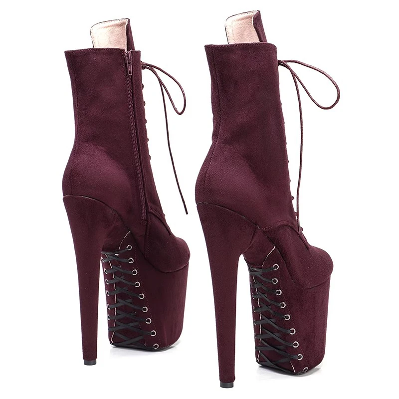 Auman Ale New 20CM/8inches Suede Upper Sexy Exotic High Heel Platform Party Women Round Toe Ankle Boots Pole Dance Shoes 477