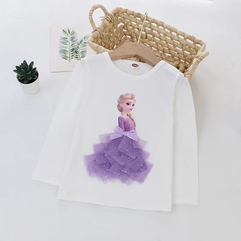 2024 Tee Shirt for Girl Clothing Long Sleeves for Children\'s T-shirt Girls Long Sleeve Tops Quality Cotton Frozen Elsa Clothes