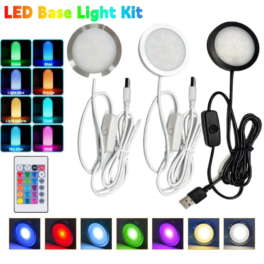 USB 5V RGB Spotlight 3W Ultra-thin Colorful Cabinet Light Kit With Remote Control DIY LED Simple Ceiling Lamp