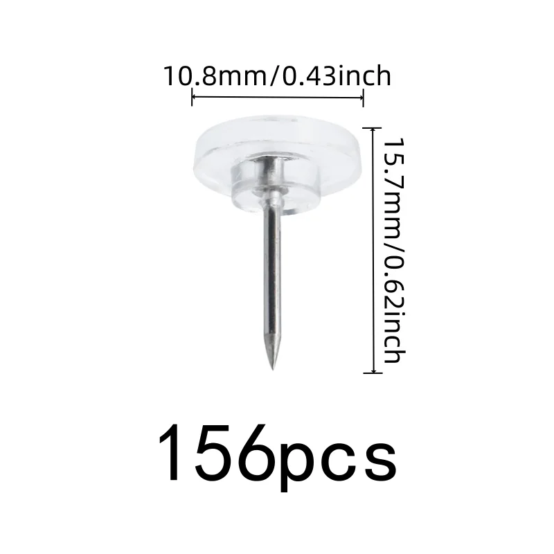 Reusable Wall Safe Transparent Board Pins 156 pcs, perfect for DIY Decoration Wall, Easy Push Sharp Pin