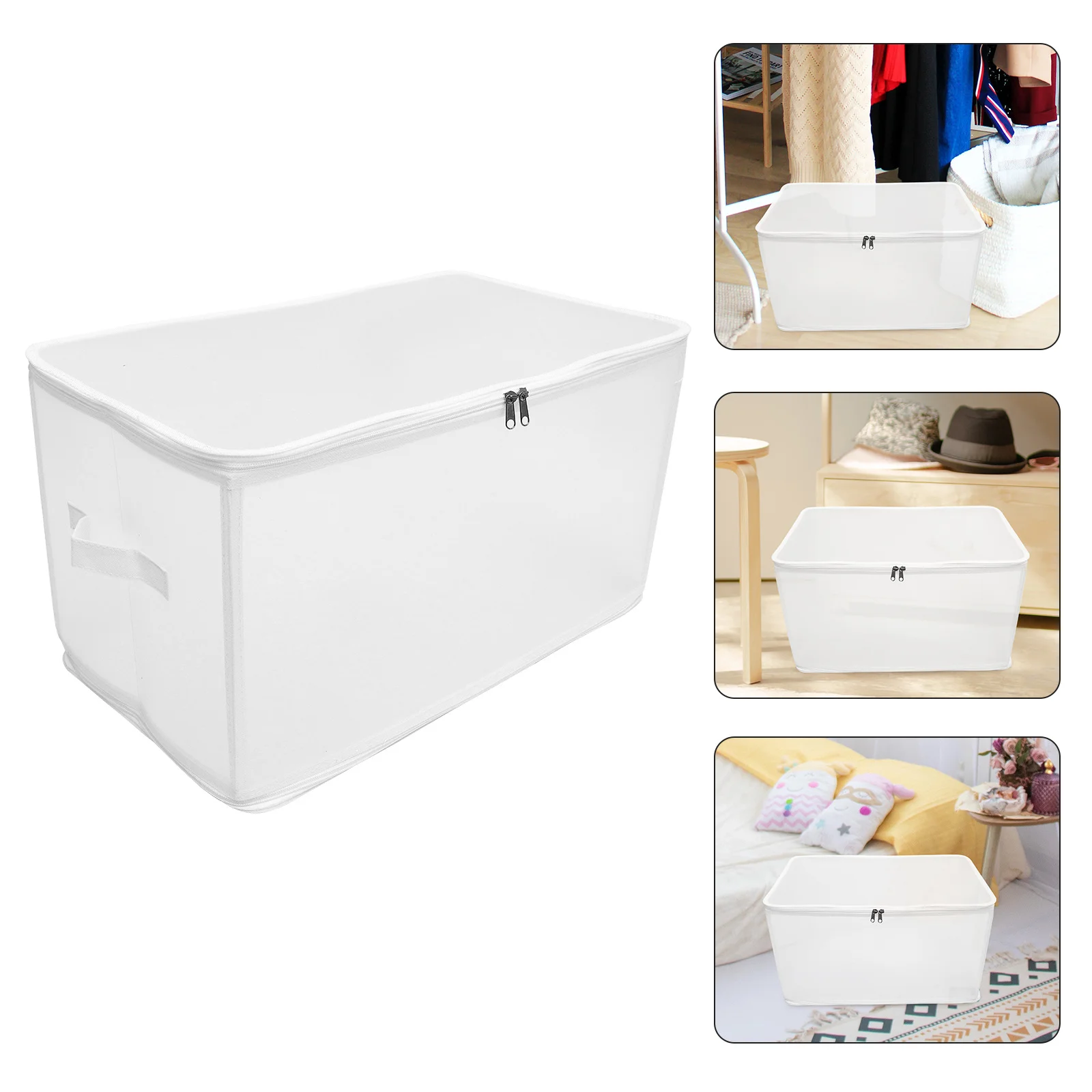 

Large-Capacity Zipper Storage Basket Portable Household Organizer for Clothes Bedding Sheets Multi-Functional No Lid