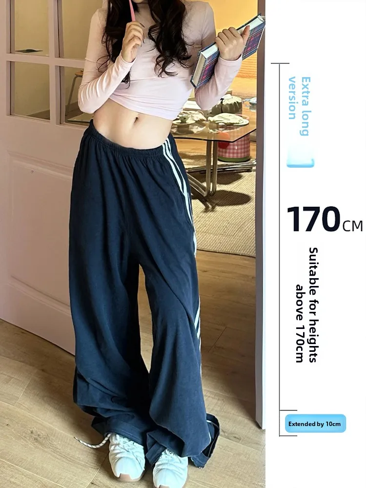 

Женские спортивные повседневные брюки с высокой талией, широкими штанинами и полосками, весенние, для раннего сезона, с боковыми полосками, в стиле кэжуал