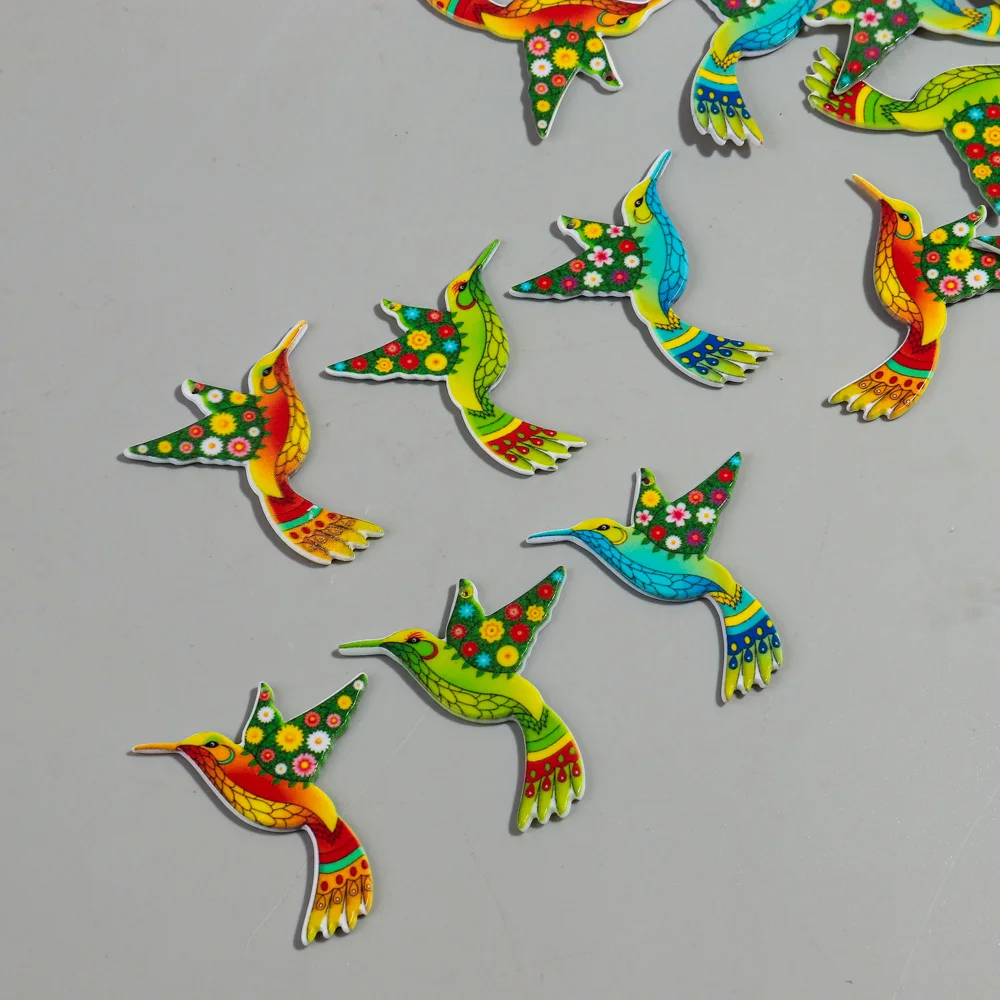 12pcs/lot Colorful Cartoon Hummingbird Acrylic Print Charms Pendants for DIY Jewelry Making Earrings Keychain DIY Accessories