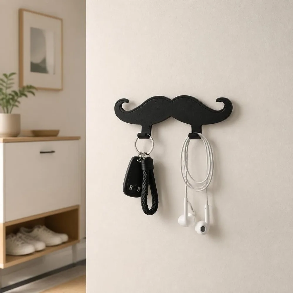 3pcs 3D Printed Beard Shape Hook Self-adhesive Multifunctional Wall Hanger Holder Funny Home Decor Wall Storage Hook Bathroom
