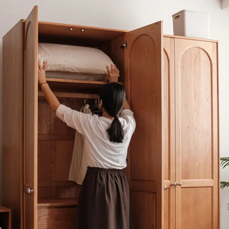 خزانة غرفة النوم من خشب الجوز الأسود الكرزي، خزانة ملابس بسيطة وخفيفة الوزن على الطراز الياباني لغرفة النوم من خشب البلوط الأبيض