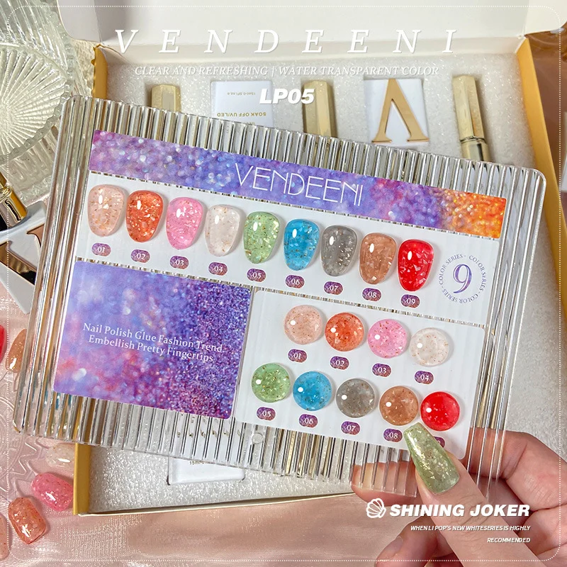 

Vendeeni High Density Shiny 9colors Platinum Gel Polish Collection FREE TPO HEMA Sparkle Glitter Platinum Gel Nail Polish Set