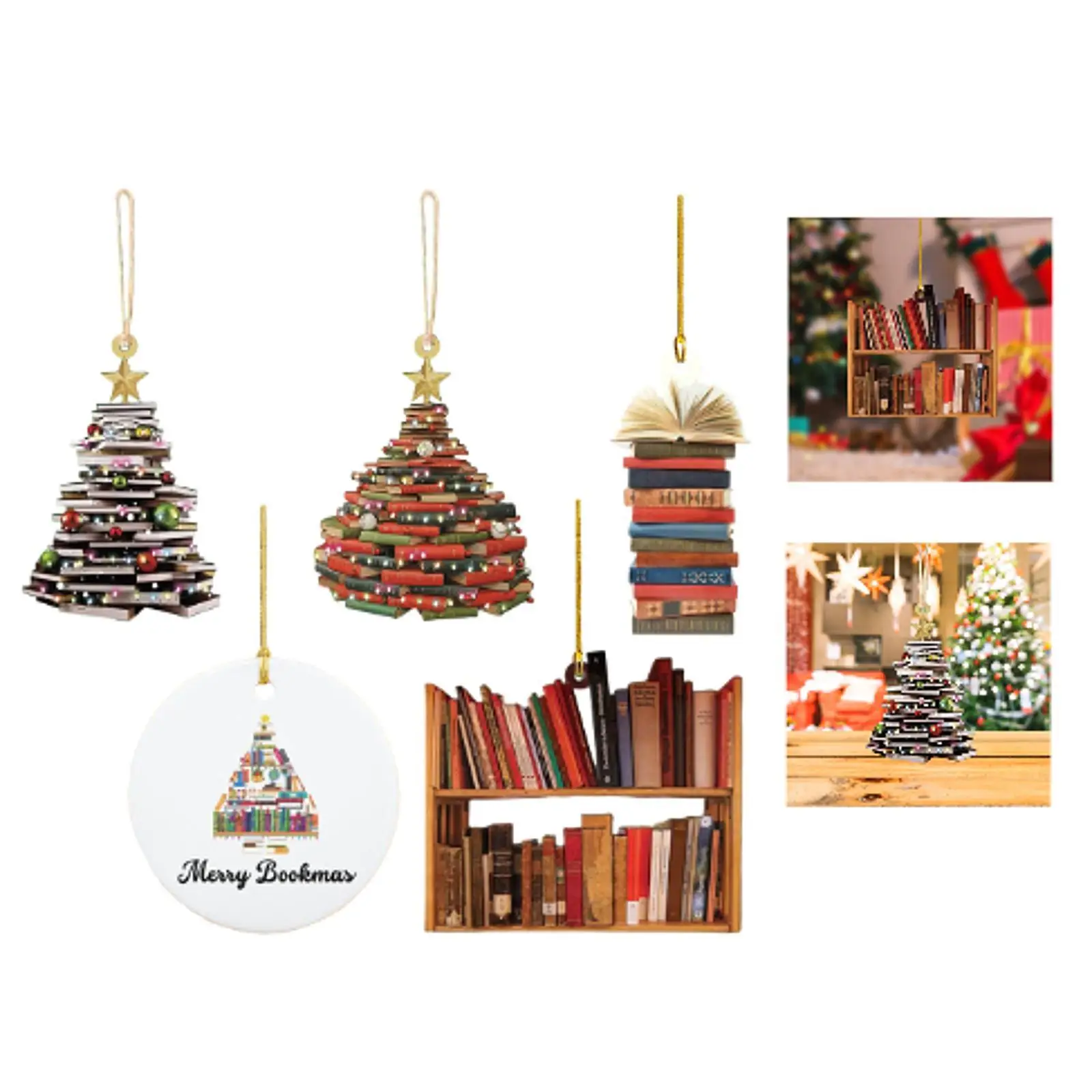Book Christmas Tree Decoration Hanging Ornaments Party Favors Book Lovers Gifts for Window Holiday Farmhouse Balcony Garden
