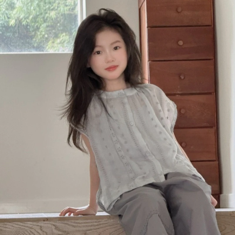 

Children's Clothing Girls Tops 2025 Summer New Two Sleeveless Vest Tops Lace Versatile