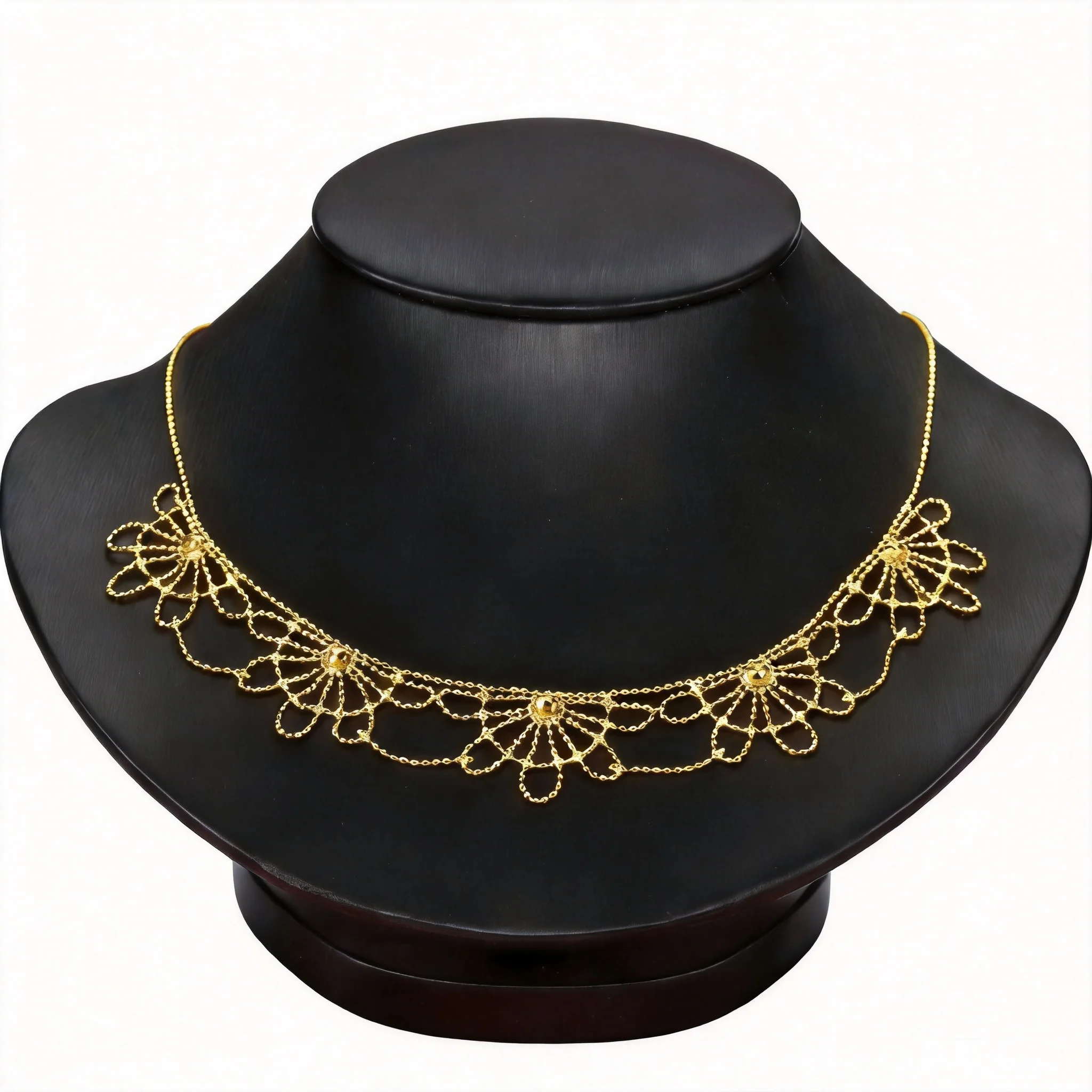 SNQP Chinese Style Lucky Auspicious Hollow Lace Floral Gold Tone Necklace Wealth Attracting Blessing Elegant Choker For Women