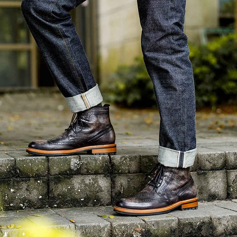 Italian Men Business Boots Luxury Genuine Leather Quality Handmade Fashion Retro Chelsea Ankle Wedding Social Party Shoes Man