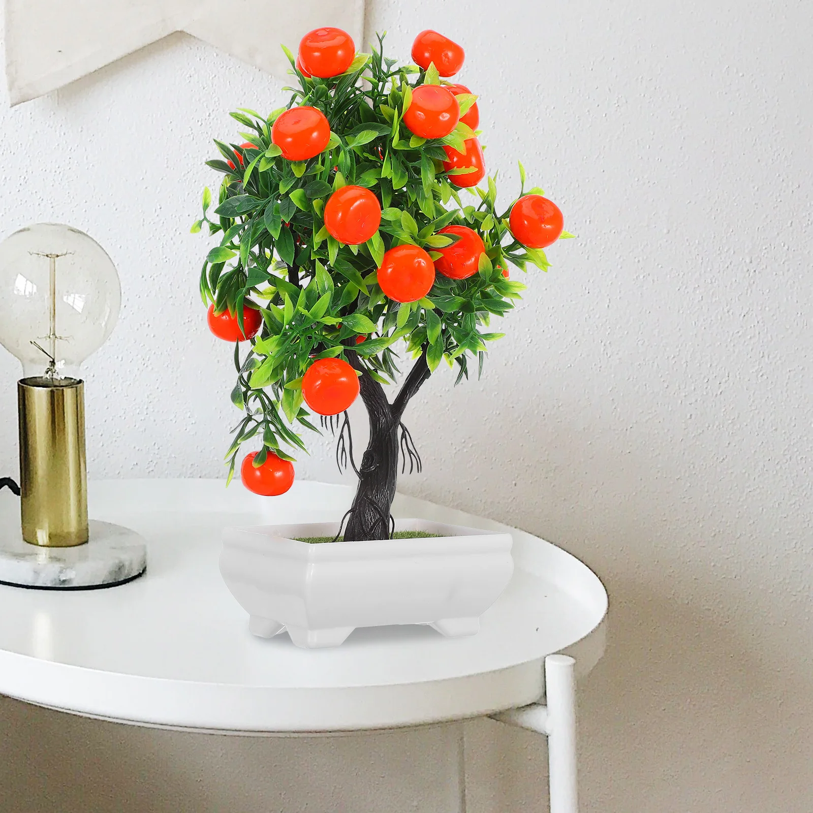

Plastic Simulation Orange Tree Bonsai Fake Potted Decor Indoor Wedding Banquet Office Faux Orange Tree Artificial Plant