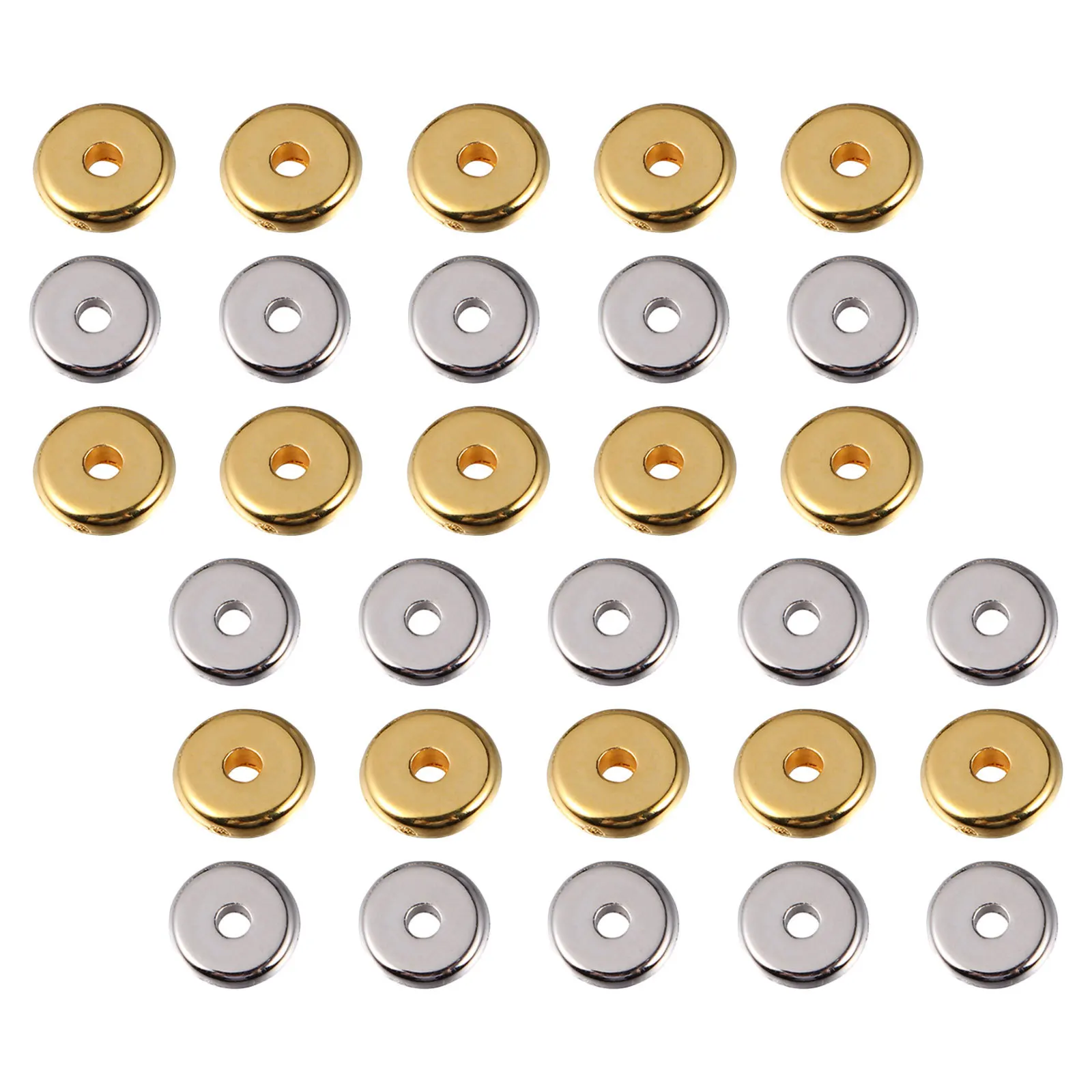 80 قطعة شقة مستديرة الفولاذ المقاوم للصدأ خزر عازل 6 مللي متر ثقب كبير الخرز المعدني ل سوار قلادة صنع المجوهرات اكسسوارات