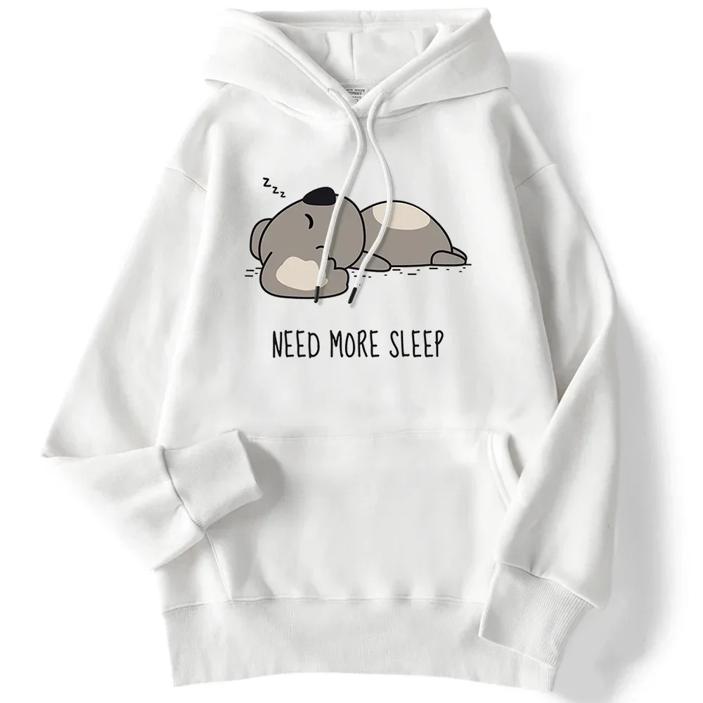 

Autumn Womens Hoodie Need More Sleep Cartoons Bear Print Pullover Loose Warm Autumn Anime Sweatshirt Female Streetwear
