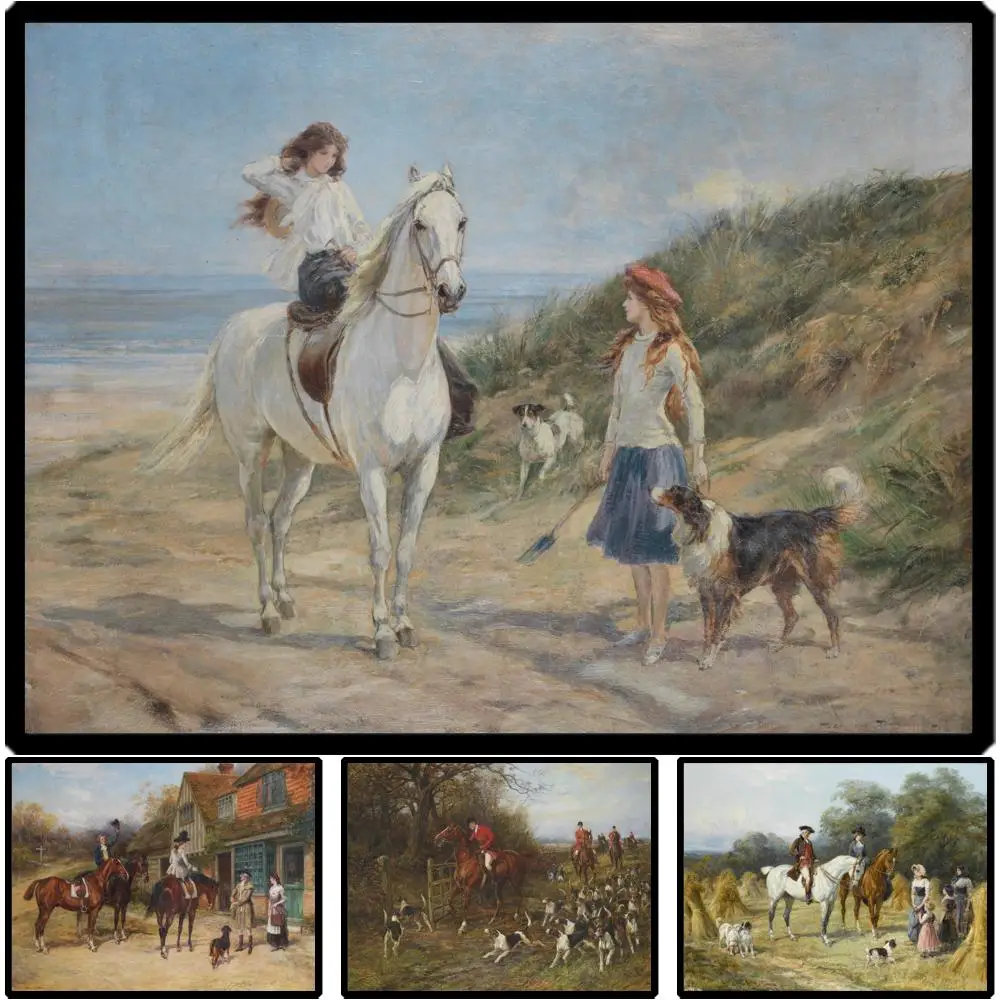 Heywood Hardy Holiday time Canvas Art Print HD Victorian Fox Hunting and Hounds Tradditional Equestrian Wall Art for Club Study
