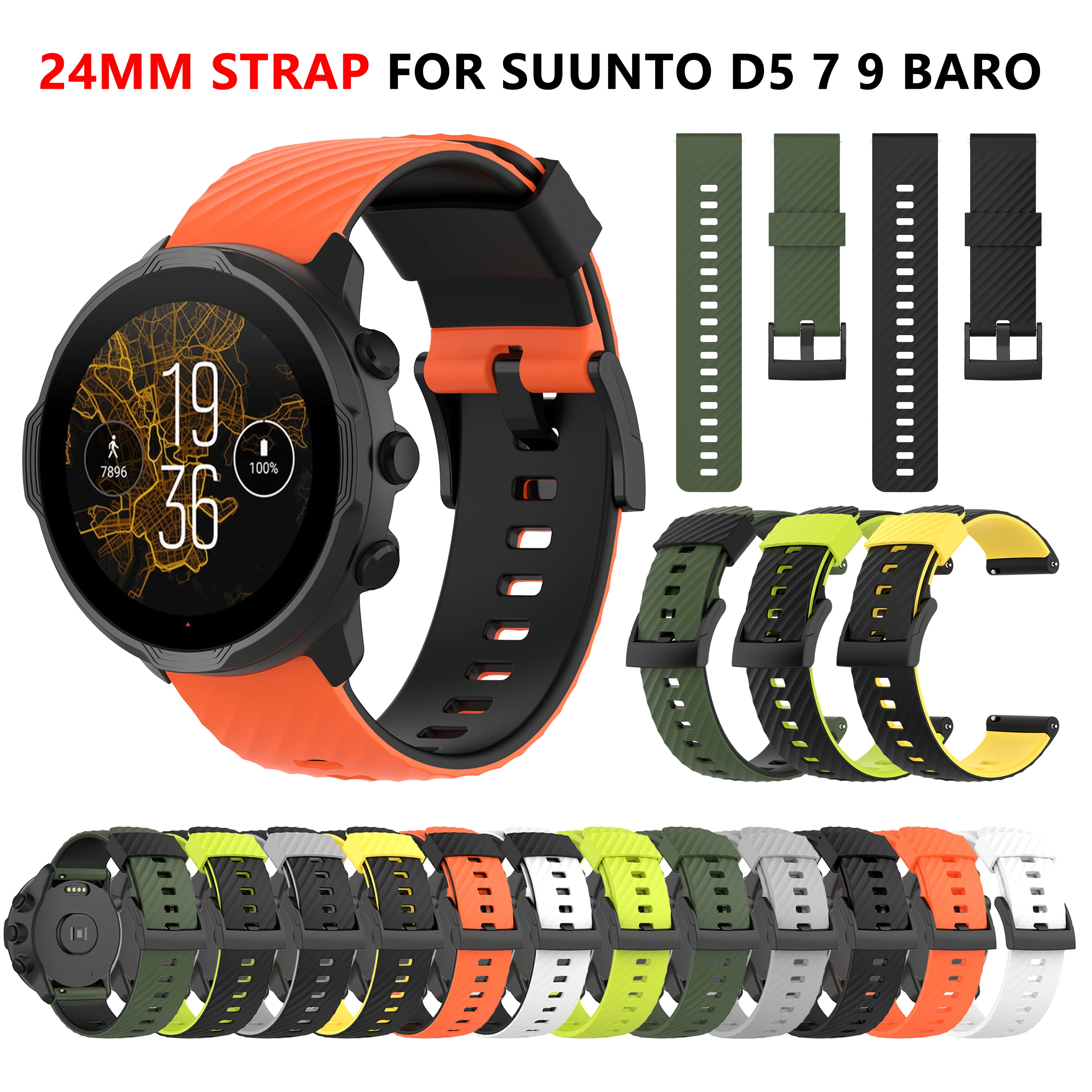 Strap for SUUNTO 7 D5 9 9 BARO Smartwatch band 24mm Silicone watchband for SUUNTO 9 SPARTAN SPORT WRIST HR BARO watch Bracelet