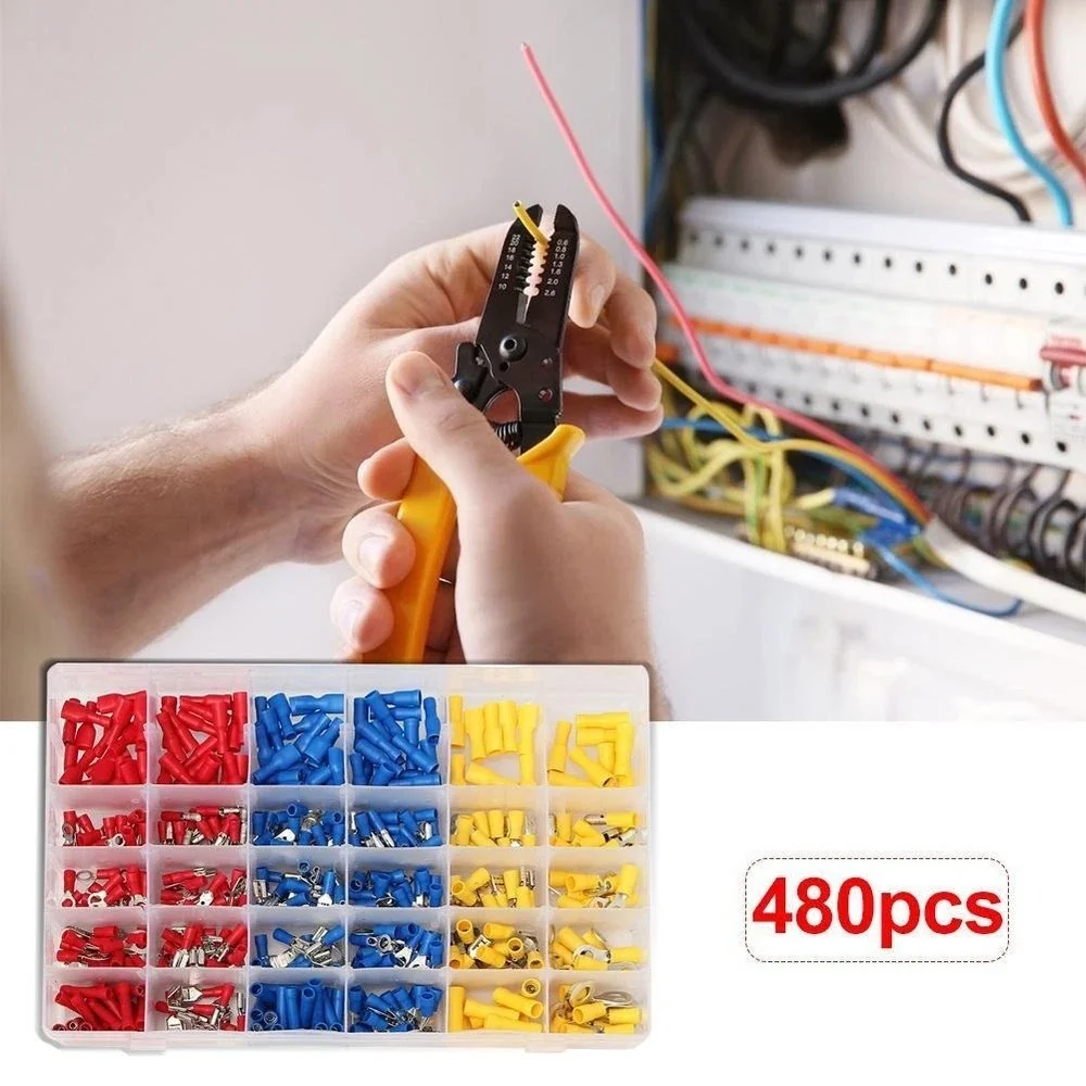 

480 шт. 22-10AWG клеммы для проводов с ПВХ-изоляцией, обжимные разъемы, комплект электрических клемм, автомобильный провод