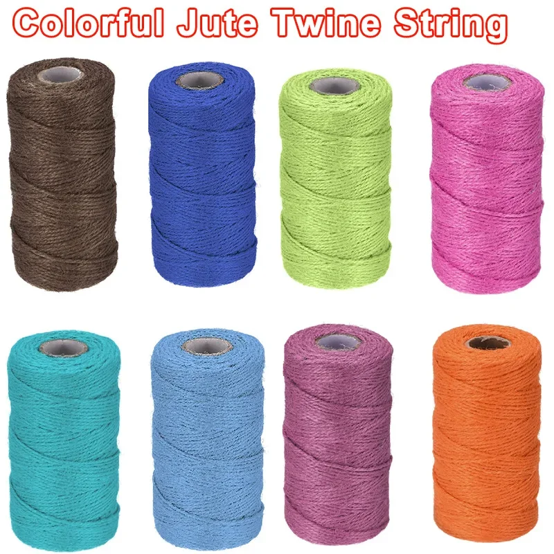 100M/Roll Colorful Jute Twine 2mm Natural Jute String Cord Hemp Rope DIY Crafts Gift Wrapping Festive Christmas Twine Home Decor